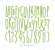 Alphabet set straight lines font in vintage style drawing with green lines on white background vector