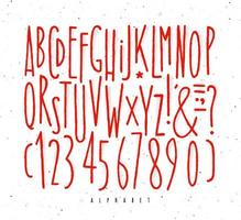 Alphabet set straight lines font in vintage style drawing with red lines on white background vector