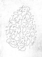 Alphabet in calligraphic pen line style drawing with black color on dirty paper background vector