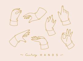 Set of curvy hands with fingers icons in different positions drawing on peach background vector