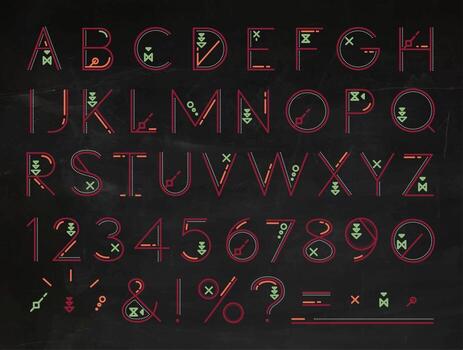 Font of flat lines the entire alphabet with red letters vector