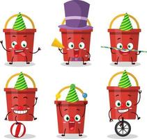 Cartoon character of sand bucket with various circus shows vector