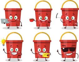 Sand bucket cartoon character with various types of business emoticons vector