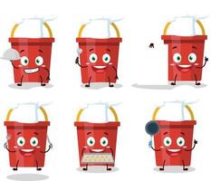 Cartoon character of sand bucket with various chef emoticons vector