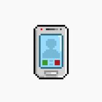 white phone with call screen in pixel art style vector