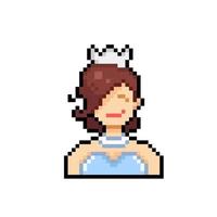 woman with dress and crown in pixel art style vector