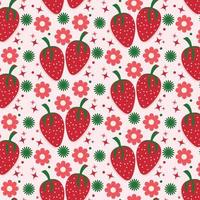 Strawberry abstract hand drawn seamless pattern on pink background vector