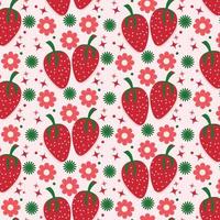 Strawberry abstract hand drawn seamless pattern on pink background vector