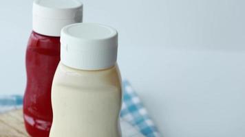 close up of Mayonnaise in container on table . video