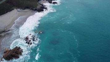 Flying Over Breaking Waves On The Cliffs In Arteixo, La Coruna, Galicia, Spain. Aerial Drone Shot video
