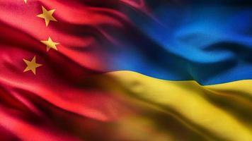 Ucraina e Cina bandiera su pennone eccellente qualità. Ucraina e persone repubblica di Cina agitando bandiera nel vento. infinito animazione. ciclo continuo ciclo animazione.a nazionale bandiera con un' simbolo di il nazione, video