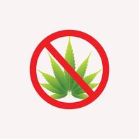 No drugs red forbidden sign with green realistic marijuana leaf, medical cannabis detailed icon vector