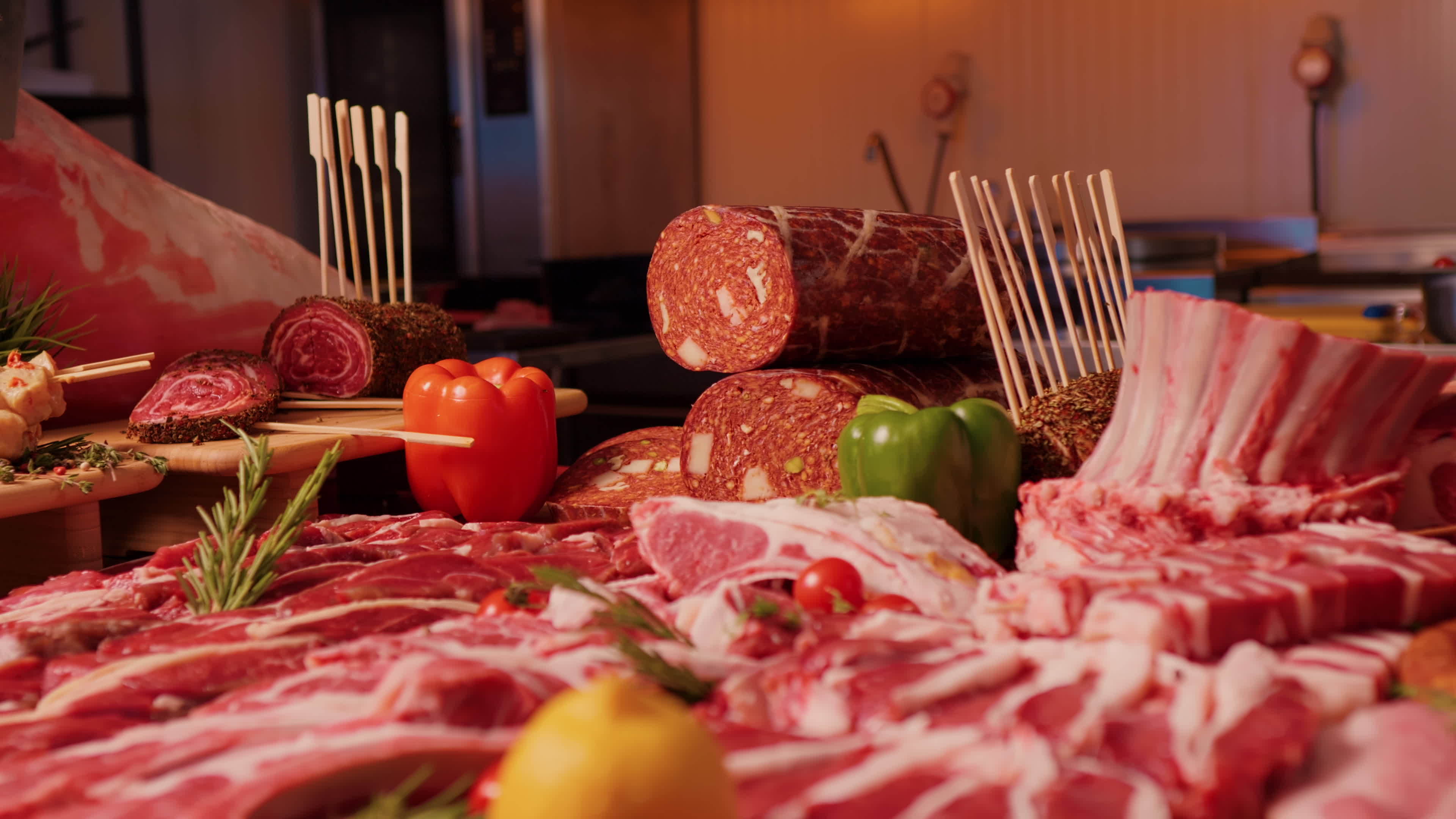 Meat industry set of multiple raw products from bio grown animals