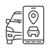 coche alquiler aplicación vector coche y teléfono inteligente concepto Delgado línea icono