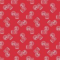 Car Sharing Smartphone App vector line red seamless pattern
