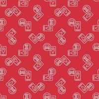 Car Sharing Smartphone App vector line red seamless pattern