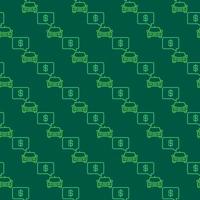 Car with Dollar sign in Speech Bubble vector line green seamless pattern