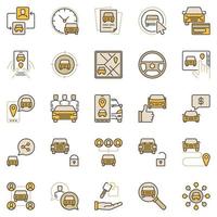 Carsharing colored icons set - Car Rental and Sharing vector symbols