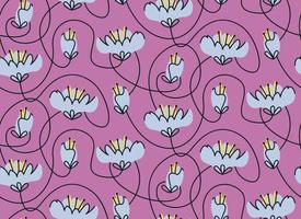 Seamless pattern with crocus heads. Beautiful nature texture in doodle style. vector