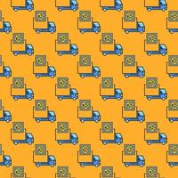 Delivery Truck and QR Code vector colored seamless pattern
