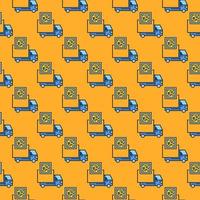 Delivery Truck and QR Code vector colored seamless pattern