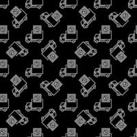 QR Code and Delivery Truck vector line dark seamless pattern