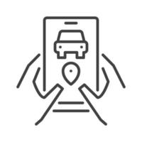 Smartphone in Hands with Carsharing App vector concept line icon