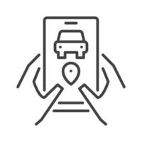 Smartphone in Hands with Carsharing App vector concept line icon