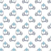 Truck Refrigerator with Snowflake vector concept line seamless pattern