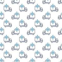 Truck Refrigerator with Snowflake vector concept line seamless pattern