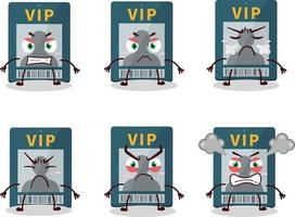 VIP tarjeta dibujos animados personaje con varios enojado expresiones vector