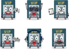 Vip card cartoon character are playing games with various cute emoticons vector