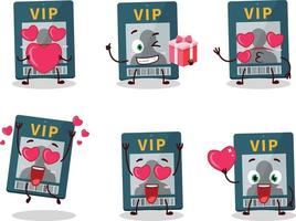 VIP tarjeta dibujos animados personaje con amor linda emoticon vector