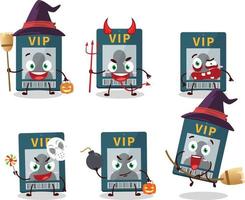 Halloween expression emoticons with cartoon character of vip card vector