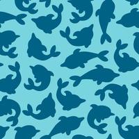 Seamless pattern with silhouettes of dolphins. Minimalistic design with dolphins for prints and backgrounds. Flat vector illustration.