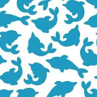 Seamless pattern with silhouettes of dolphins. Minimalistic design with blue dolphins. Vector illustration.