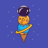 linda astronauta hielo crema cono dibujos animados vector icono ilustración. Ciencias comida icono concepto aislado prima vector. plano dibujos animados estilo