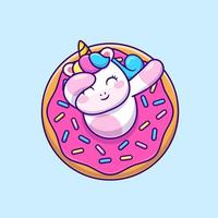 linda unicornio frotando con rosquilla dibujos animados vector icono ilustración. animal comida icono concepto aislado prima vector. plano dibujos animados estilo