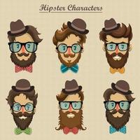 Hipster characters with retro hairstyle and bearded faces vector illustration