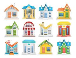 Icon set of houses and buildings of different types vector illustration