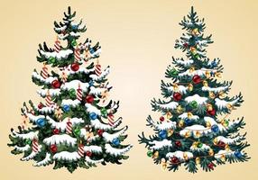 Christmas trees with balls, garland and candles vector Illustration