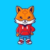 Cute Cool Fox Wearing Jacket Cartoon Vector Icon Illustration. Animal Fashion Icon Concept Isolated Premium Vector. Flat Cartoon Style