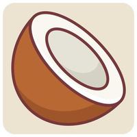 Filled color outline icon for coconut bowl. vector