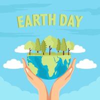 earth day illustration with tree and hands vector