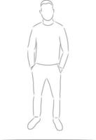 A man stands, hands in pockets, vector. Hand drawn sketch. vector