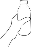 Hand holding a bottle, vector. Hand drawn sketch. vector