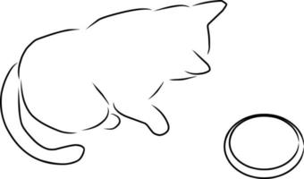 Cat and bowl, vector. Hand drawn sketch. vector