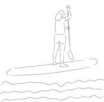 Woman standing on sup board, vector. Hand drawn sketch. vector