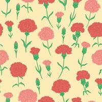 Seamless pattern with pink and red carnation flowers. Vector graphics.