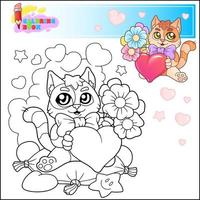 linda dibujos animados gato con flores colorante libro vector